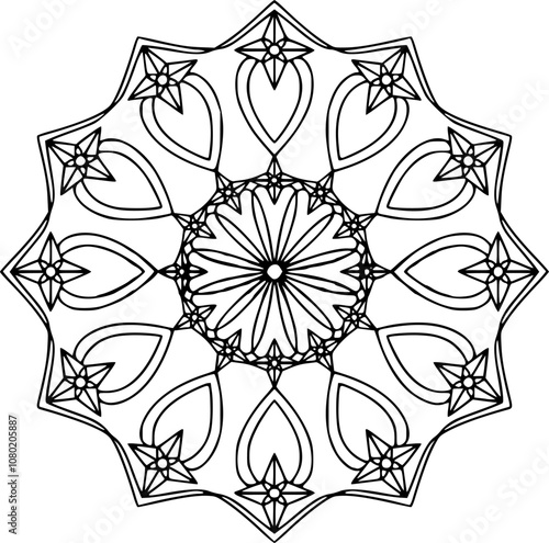 Monochrome ethnic mandala coloring book page.