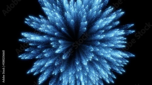 Abstract animation of vibrant blue particles bursting outward in a firework effect on a black background, rendered in smooth 60 FPS.