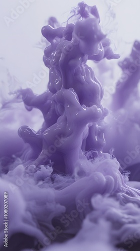 Purple ink flowing in water, creating beautiful shapes of women and men's bodies. The background is white. The purple color flows like liquid on the surface.