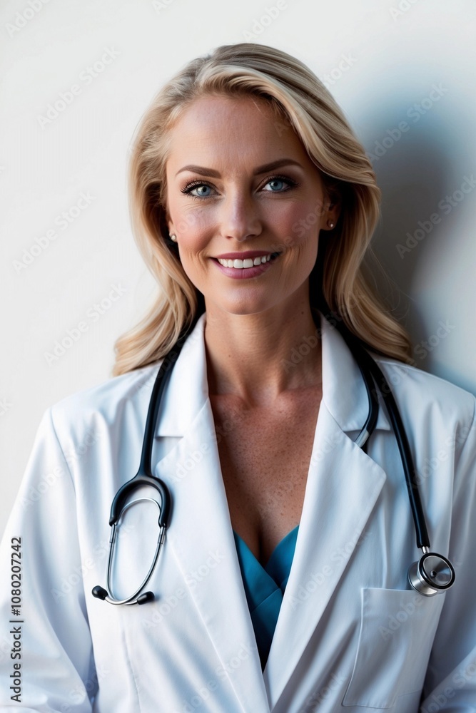Confident Swedish Female Doctor with Professional Poise in White Coat Confident Swedish Female Doctor with Professional Poise in White Coat