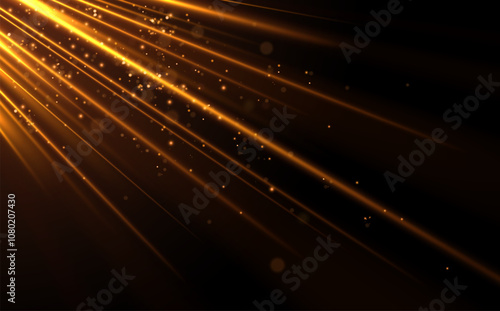 light rays with sparks on black background