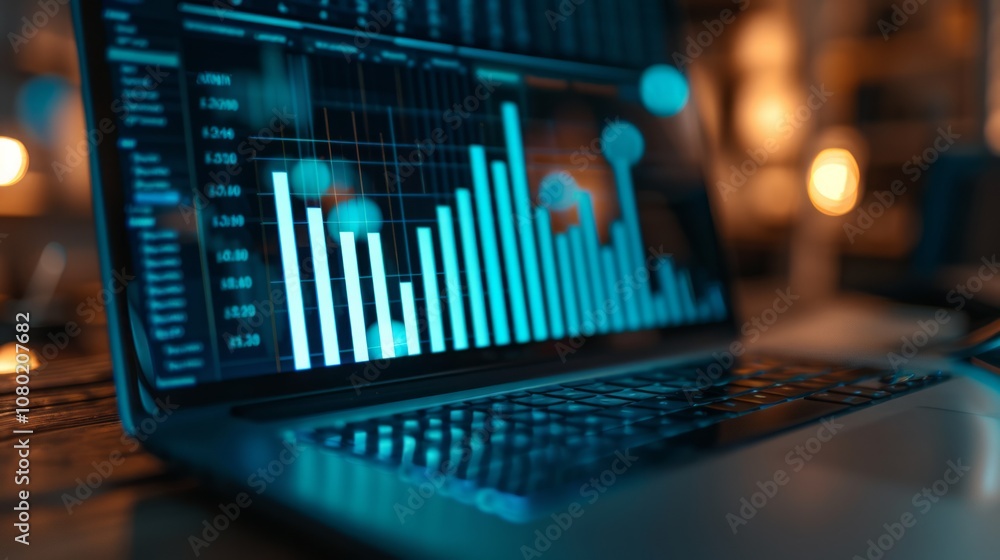 A bar chart on a laptop screen, symbolizing data analysis or business intelligence. A bar chart on a laptop screen, symbolizing data analysis or business intelligence.