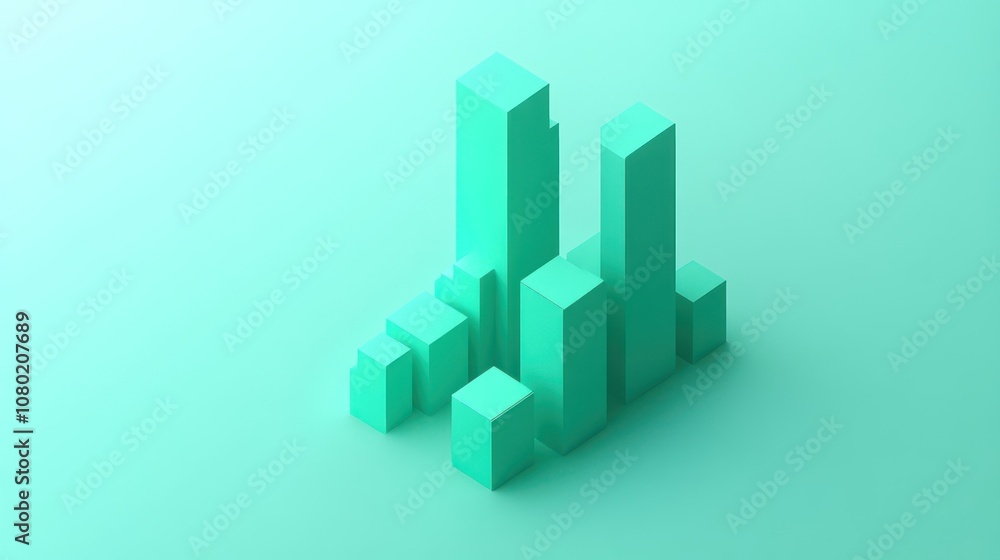 Abstract 3D representation of bar graphs in a mint green color scheme. Abstract 3D representation of bar graphs in a mint green color scheme.