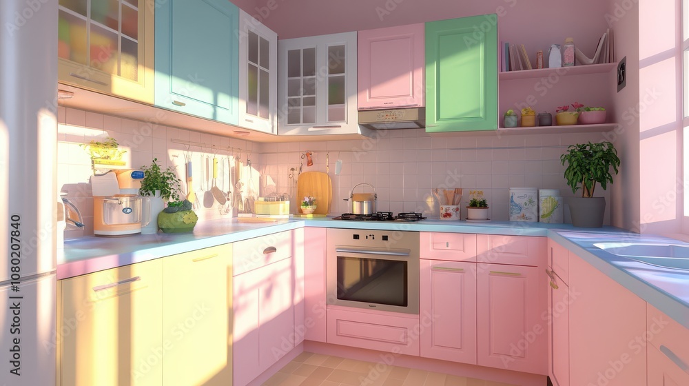 Cozy Kitchen with Pastel Cabinets and Natural Light Cozy Kitchen with Pastel Cabinets and Natural Light