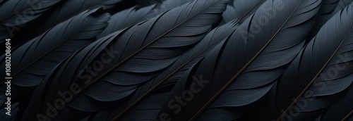 A close up of black feathers, possibly from a bird