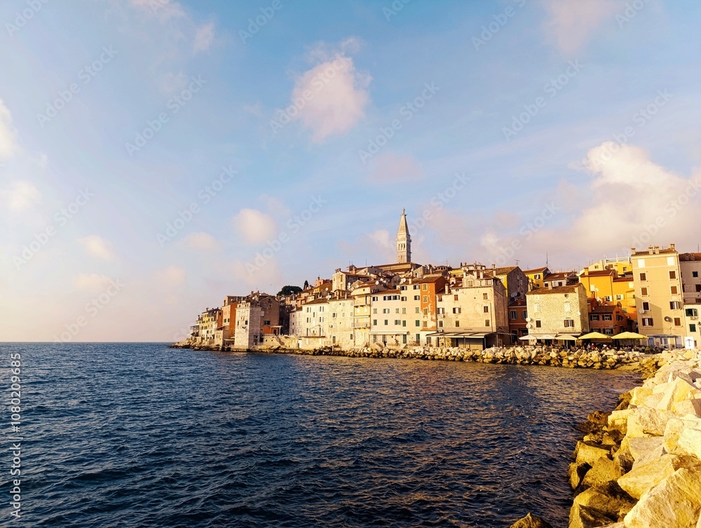 Touristic destination Rovinj, istria, Croatia. Panoramic view of the coast and town. Touristic destination Rovinj, istria, Croatia. Panoramic view of the coast and town.