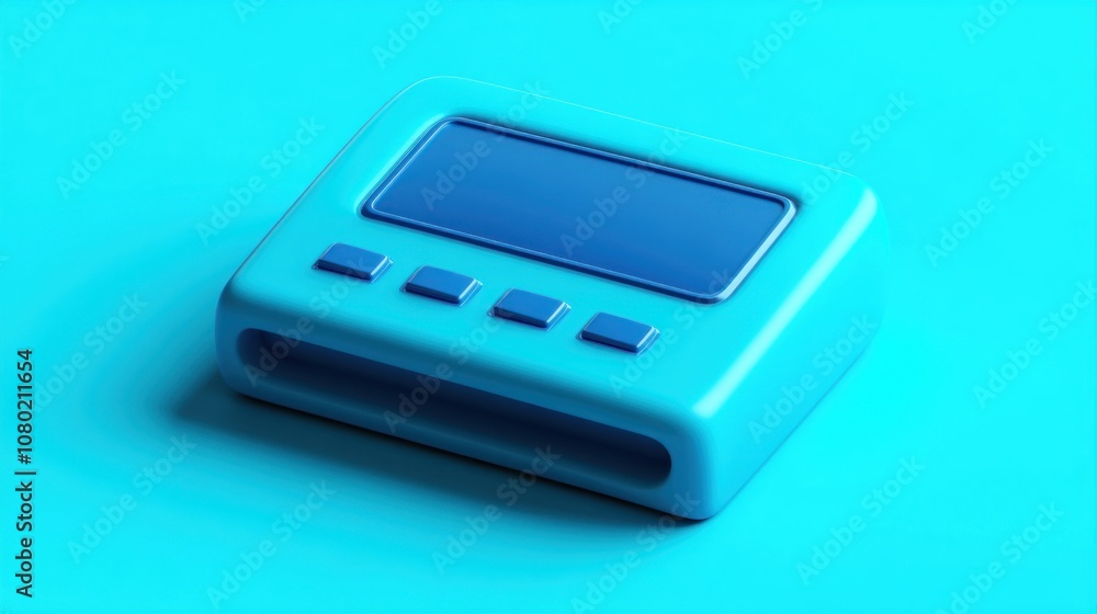 A blue electronic device with a screen and buttons, likely for digital interaction. A blue electronic device with a screen and buttons, likely for digital interaction.