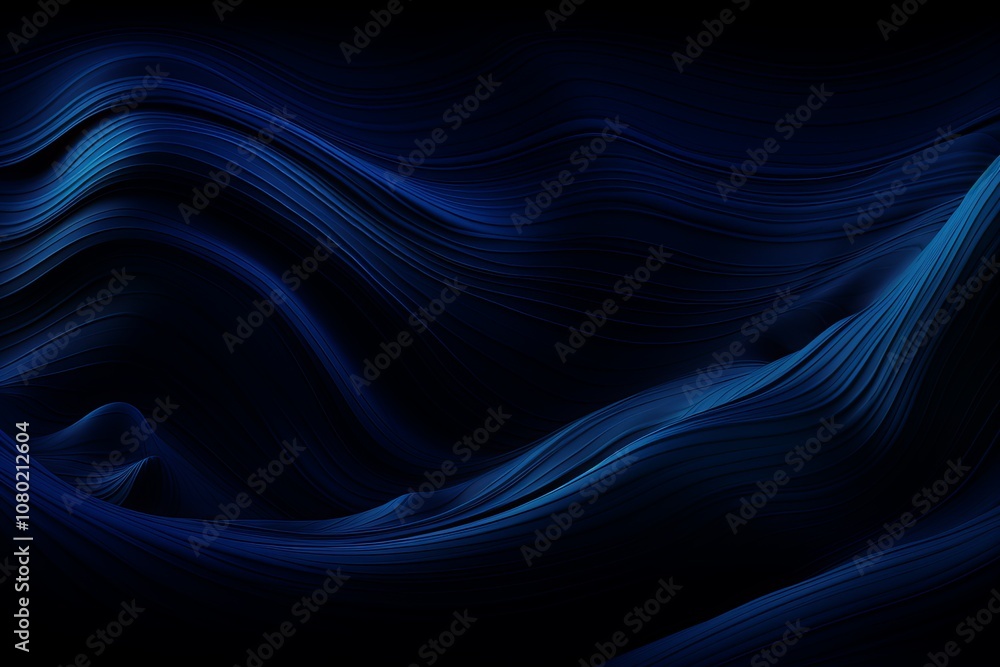 Abstract waves of deep blue flowing through a dark atmosphere at night. Generative AI Abstract waves of deep blue flowing through a dark atmosphere at night. Generative AI