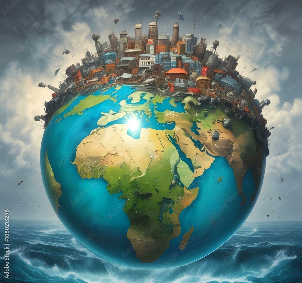 Naklejka premium Illustration of planet earth globe with plastic polution.