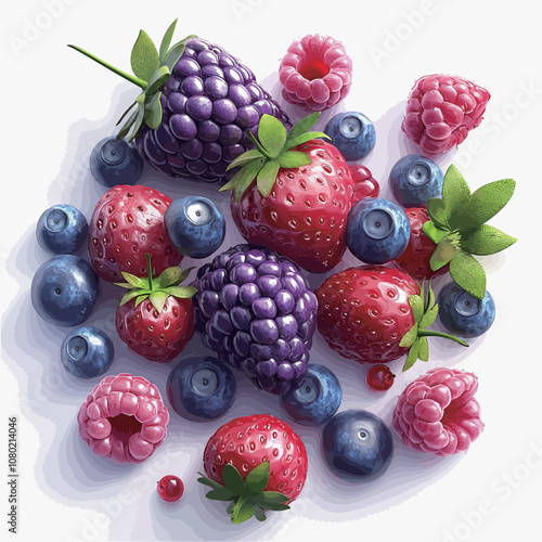 Raspberries, blueberries and raspberries on white background.eps
