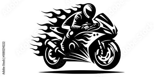 stylized racing motorcycle with flame details, representing high speed and adrenaline