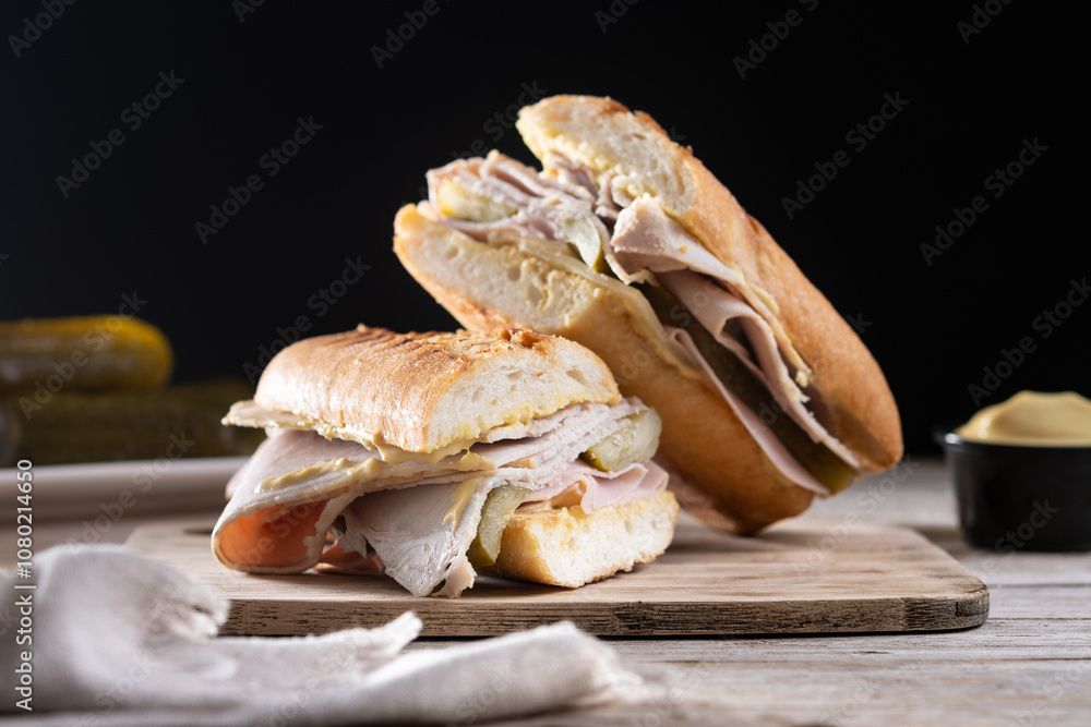 Traditional Cuban sandwich on wooden table Traditional Cuban sandwich on wooden table