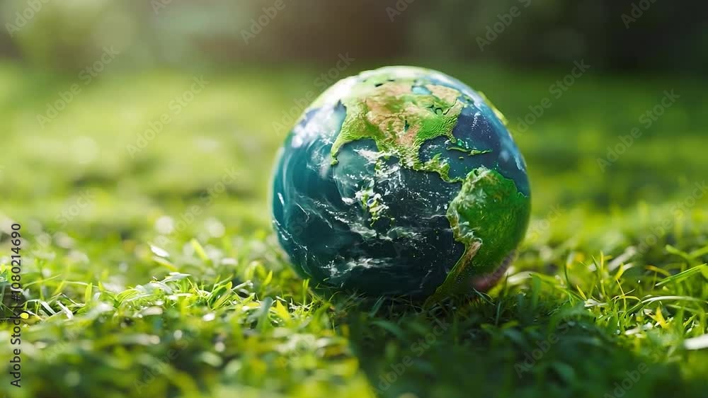Mini green earth planet globe with world map with green grass. Earth protection day or environmental
Mini green earth planet globe with world map with green grass. Earth protection day or environmental