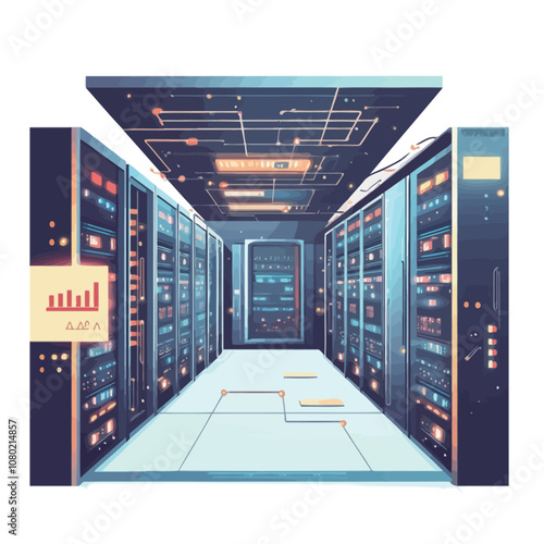 Server room data center. Backup, mining, hosting, mainframe, farm and computer rack. Vector illustration.eps