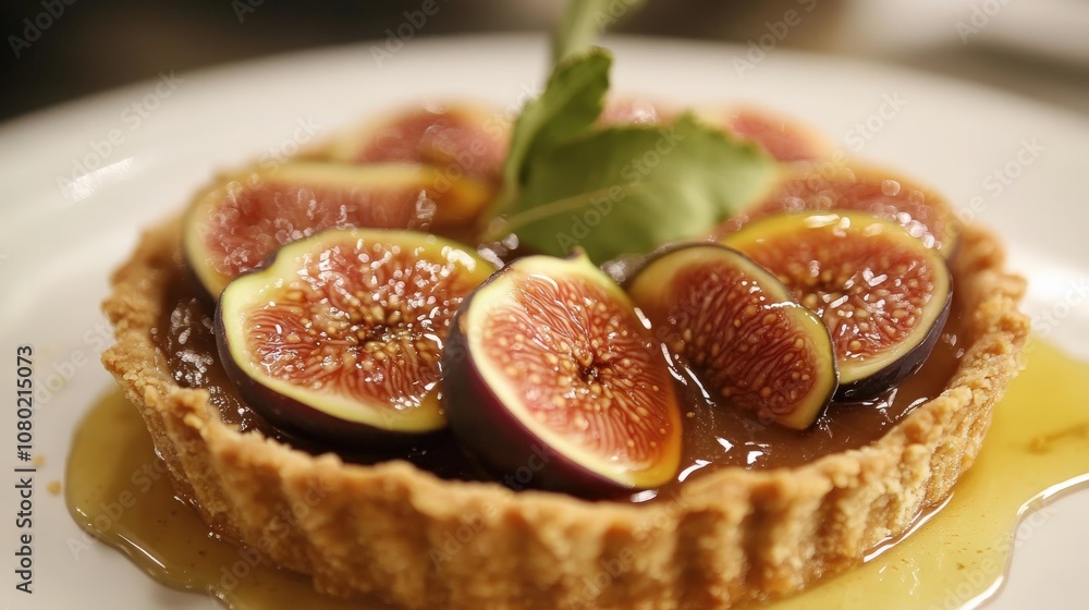 Fig tart with a golden crust, topped with sliced figs and honey drizzle Fig tart with a golden crust, topped with sliced figs and honey drizzle