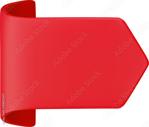Vector Realistic 3d Red Bookmark Ribbon icon. Cute decorative folded horizontal sticker. Cartoon 3d ribbon tag for sale banner, price tag, advert design element, game, app, label.