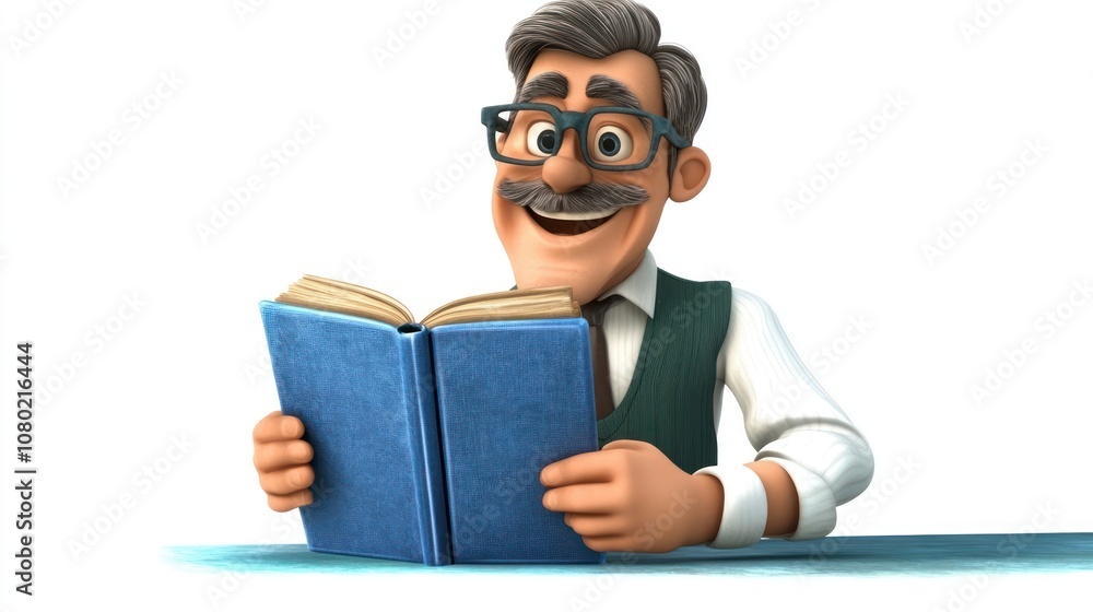 A cheerful character reading a blue book, conveying a sense of joy and knowledge. A cheerful character reading a blue book, conveying a sense of joy and knowledge.
