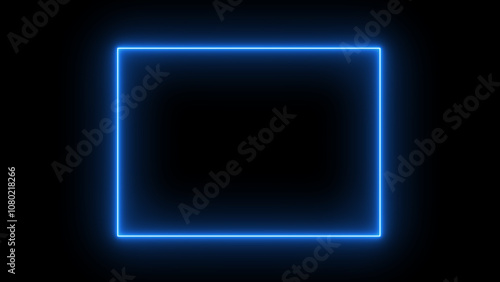 Blue rectangular frame on black background. Square rectangle picture frame for copy space.