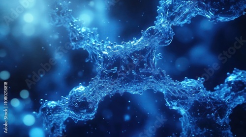 A close-up of water molecules interconnected, showcasing fluid dynamics and molecular structure.