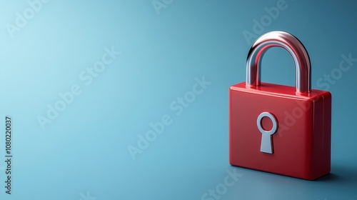 Red padlock on blue background, symbolizing security protection and data privacy in the digital age