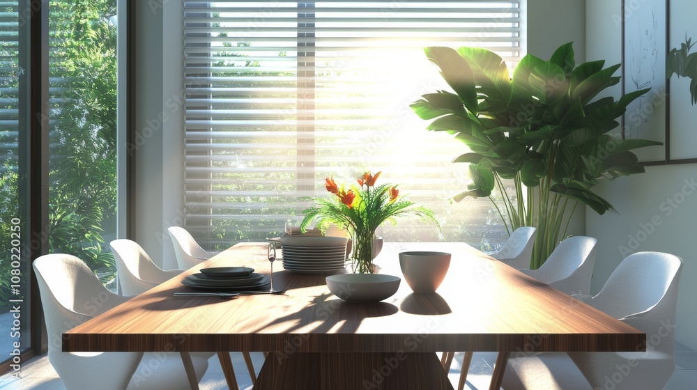 Stylish and botany interior of dining room with design modern home decor. Template. Stylish and botany interior of dining room with design modern home decor. Template.