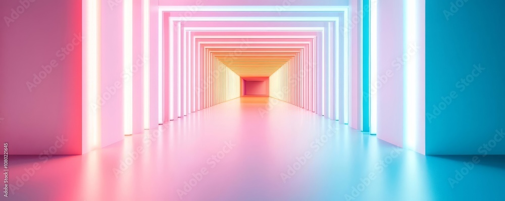 Futuristic hallway illuminated by intense LED lights, sharp artificial contrast, sleek modern design Futuristic hallway illuminated by intense LED lights, sharp artificial contrast, sleek modern design