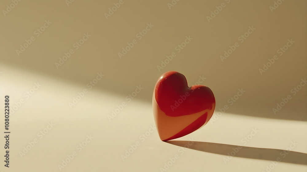 Red heart on beige silk background with soft shadows, perfect for Valentine's Day marketing, romantic product packaging, love-themed social media, dating apps, wedding invitations and relationship con Red heart on beige silk background with soft shadows, perfect for Valentine's Day marketing, romantic product packaging, love-themed social media, dating apps, wedding invitations and relationship con