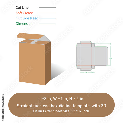 Straight tuck end teblate box dieline template, and 3D, vector file