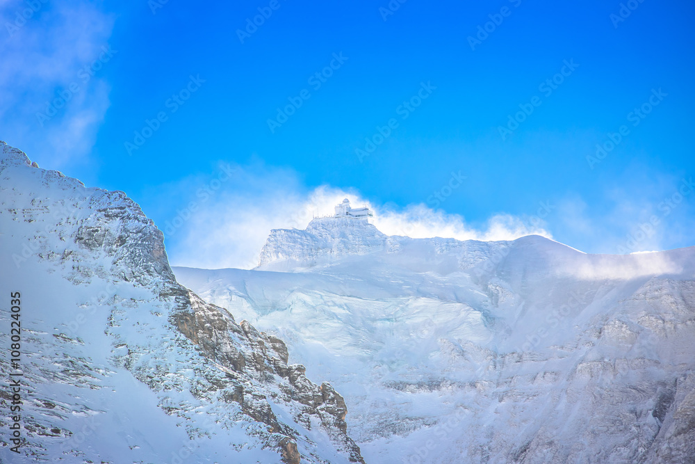 Jungfraujoch observation deck and Alpine landscape view Jungfraujoch observation deck and Alpine landscape view