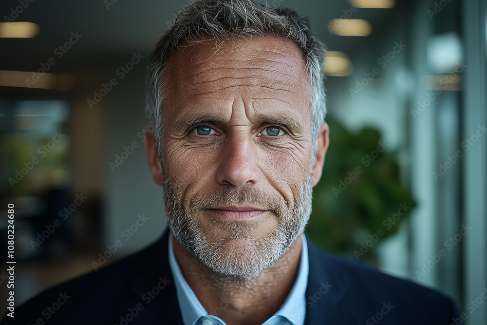 A close up portrait of businessperson with confident expression, showcasing professionalism and experience. background features modern office setting A close up portrait of businessperson with confident expression, showcasing professionalism and experience. background features modern office setting