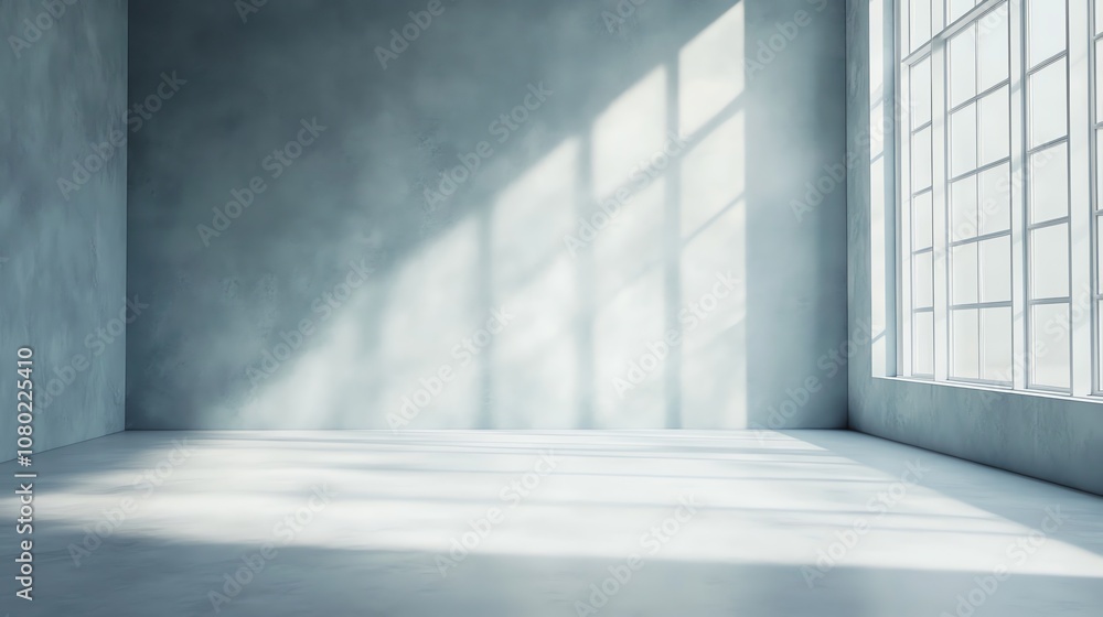 A clean, white room with a large window. A clean, white room with a large window.