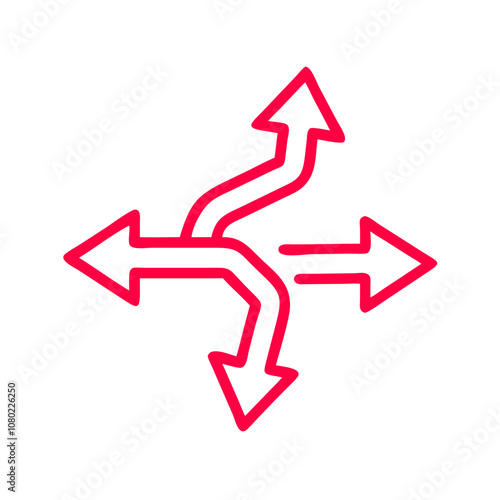 A vibrant illustration depicting multiple red arrows diverging in various directions, emphasizing choices and pathways, perfect for visually representing navigation and decision-making concepts
