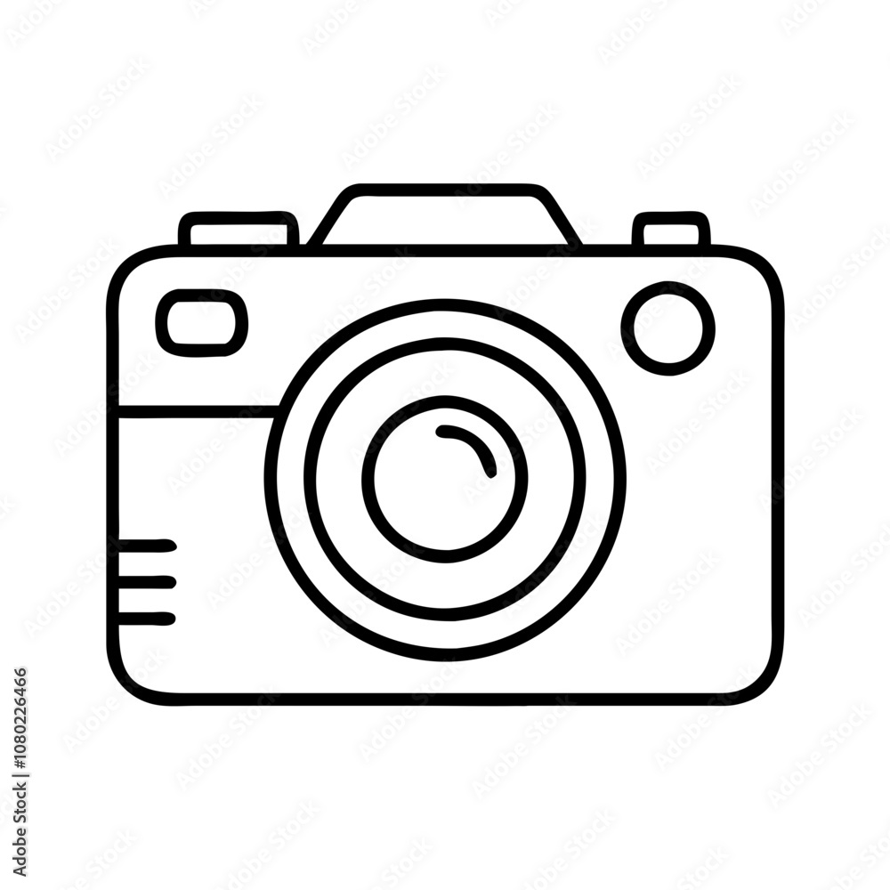 A simple black and white camera illustration showcasing minimalistic design with clear outlines, perfect for artistic projects or graphic design elements A simple black and white camera illustration showcasing minimalistic design with clear outlines, perfect for artistic projects or graphic design elements
