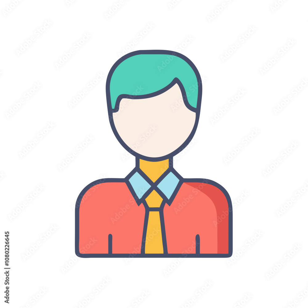 Simple vector illustration of a professional man with colorful hair wearing a collared shirt and tie, designed for a business context or profile icon Simple vector illustration of a professional man with colorful hair wearing a collared shirt and tie, designed for a business context or profile icon