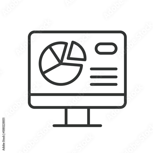 PC chart, icon in line design. PC, chart, data, analysis, graph, monitor, infographic on white background vector. PC chart editable stroke icon