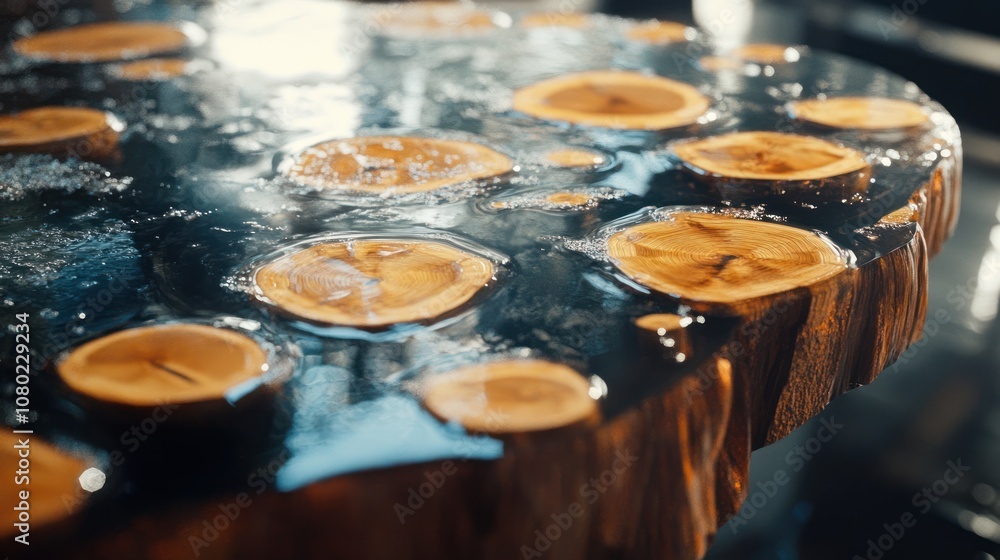 Epoxy Resin Tabletop with Wooden Inlays Epoxy Resin Tabletop with Wooden Inlays