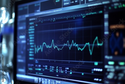 Close up of digital screen displaying line graph of cancer research trends and medical insights