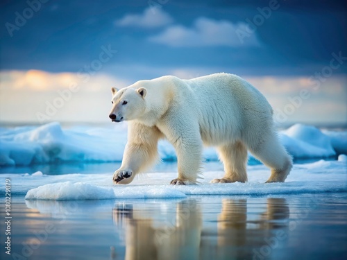 Majestic Polar Bear Prowling on Arctic Ice Sheet - Minimalist Photography of Frozen Wilderness, Wildlife, and Nature in Stunning Scenery