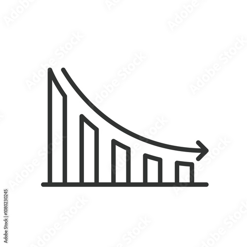 Exponential Decay Curve Graph, icon in line design. Exponential, decay, curve, graph, decrease, decline, reduction on white background vector. Exponential Decay Curve Graph editable stroke icon