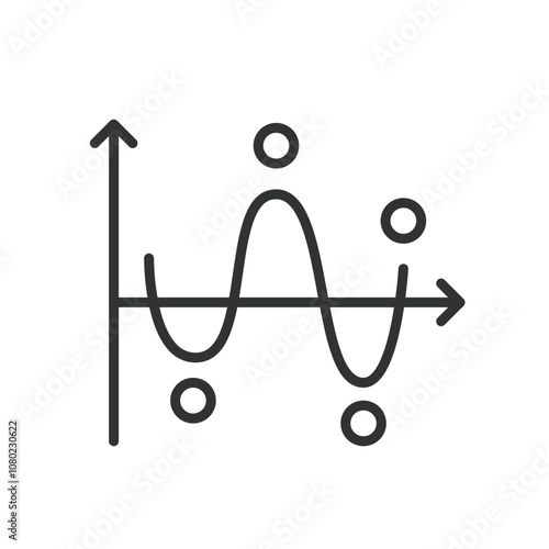 Sinusoidal graph, icon in line design. Sinusoidal, graph, wave, function, curve, periodic, sign on white background vector. Sinusoidal graph editable stroke icon