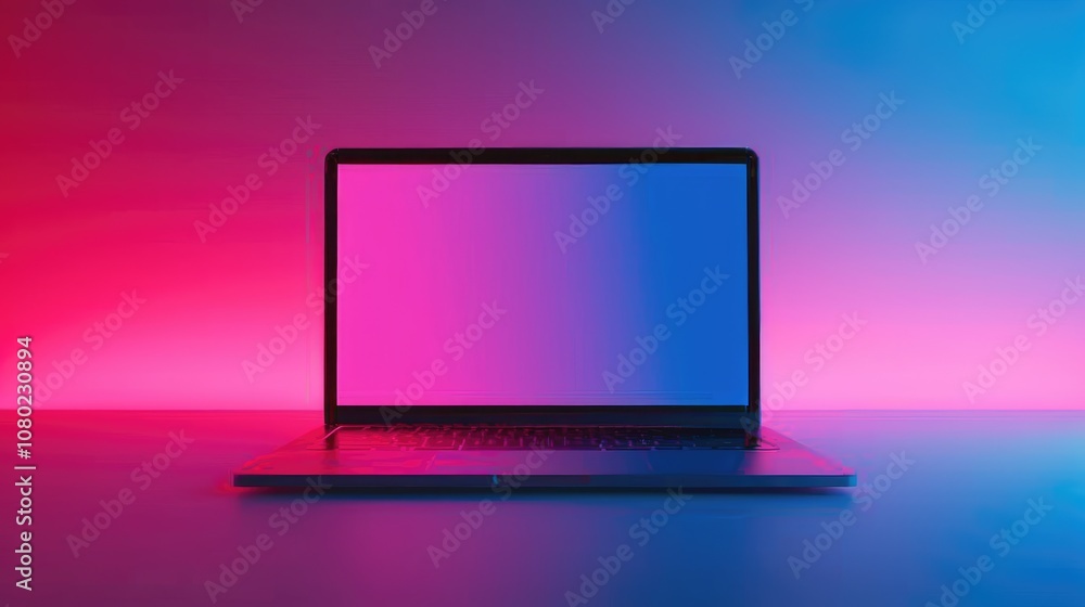Modern Laptop in Vibrant Neon Lighting Setup Modern Laptop in Vibrant Neon Lighting Setup