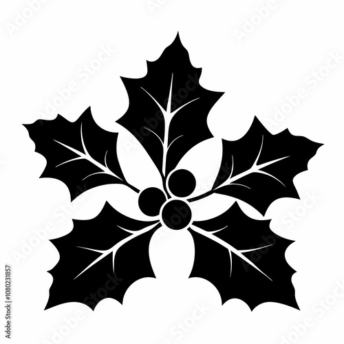 Holly leaves vector silhouette black illustration on a white background