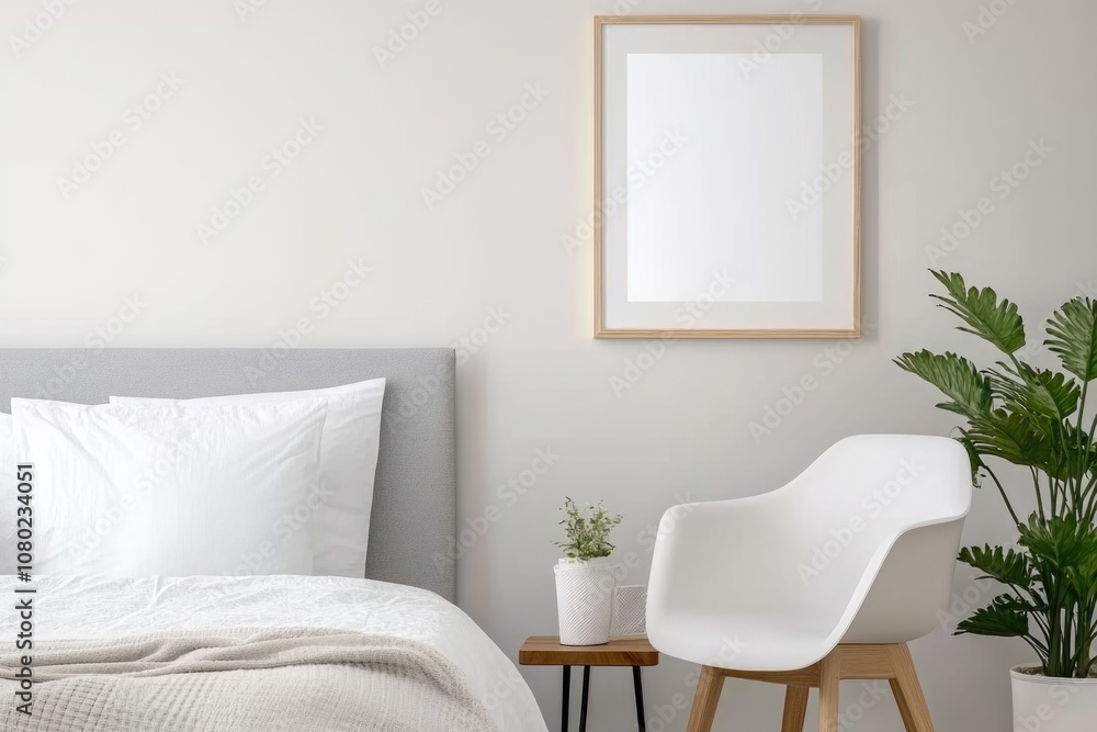 Photo frame for mockup design on light wall background. ai generated Photo frame for mockup design on light wall background. ai generated