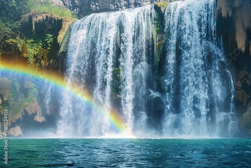 Rainbow Spanning Across a Magnificent Waterfall Landscape