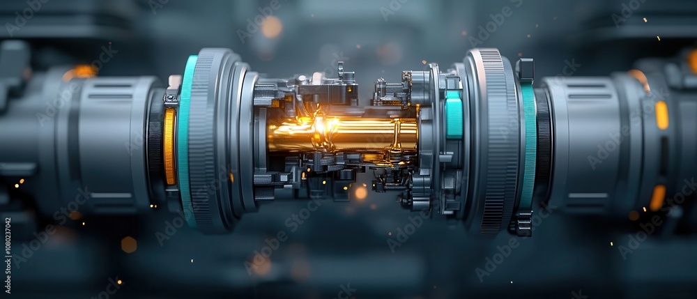 A futuristic mechanical device with glowing components, showcasing intricate engineering and a blend of orange and teal highlights. A futuristic mechanical device with glowing components, showcasing intricate engineering and a blend of orange and teal highlights.