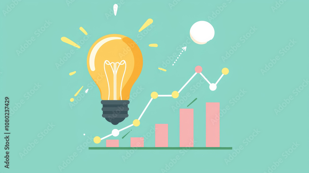 Light bulb shining over graph, symbolizing ideas and business growth, creativity, and innovation in vibrant setting Light bulb shining over graph, symbolizing ideas and business growth, creativity, and innovation in vibrant setting