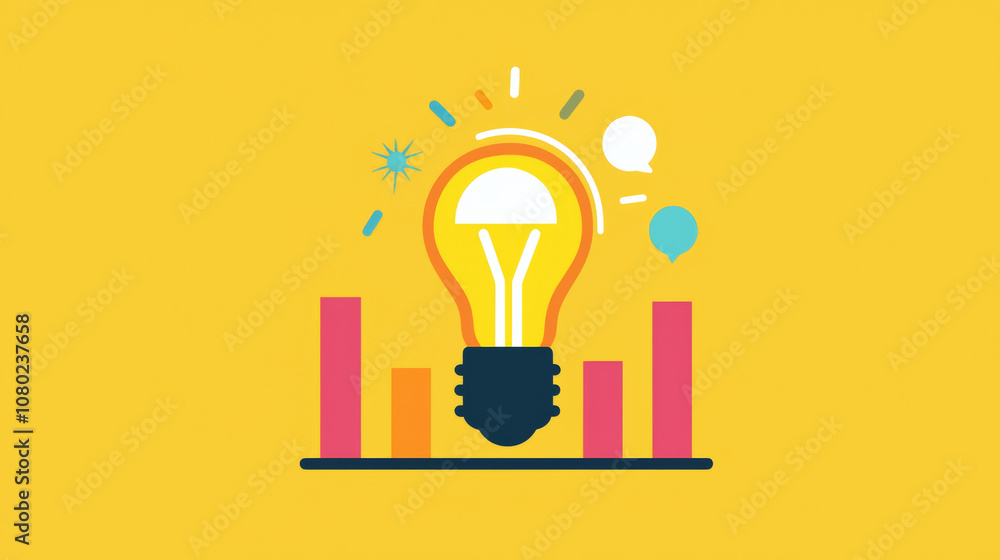 Bright light bulb with rising bars symbolizes insight and innovation. This illustration captures essence of creativity and growth in vibrant, engaging style Bright light bulb with rising bars symbolizes insight and innovation. This illustration captures essence of creativity and growth in vibrant, engaging style