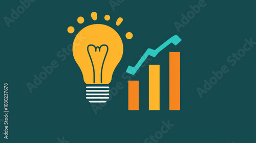 Light bulb symbolizing ideas and growth with rising bars representing progress and insight