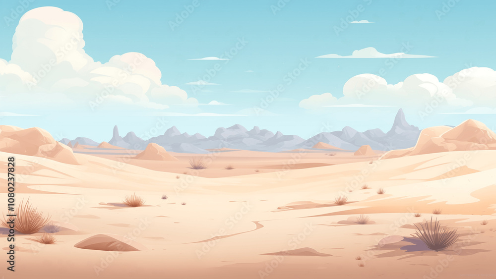 Vast desert landscape with distant mountains game background Vast desert landscape with distant mountains game background
