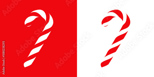 Logo candy cane de navidad. Bastón de caramelo en espacio negativo para tarjetas y felicitaciones